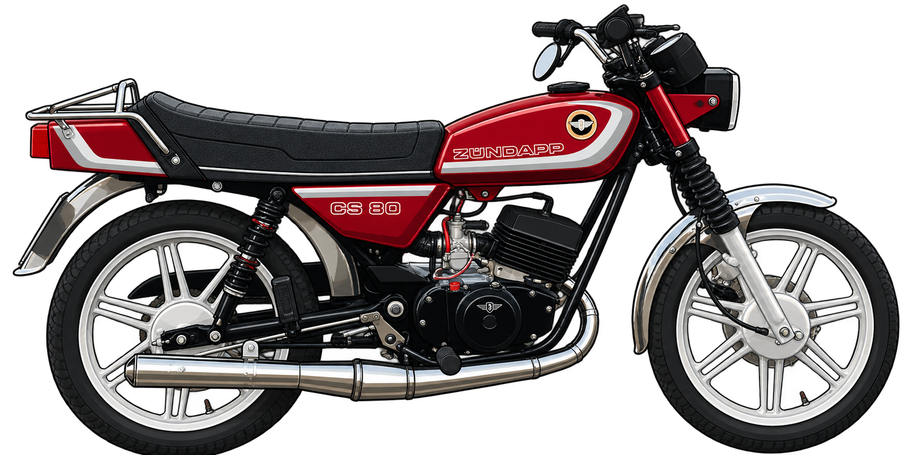 Rote Zündapp CS 80 als Comic-Illustration